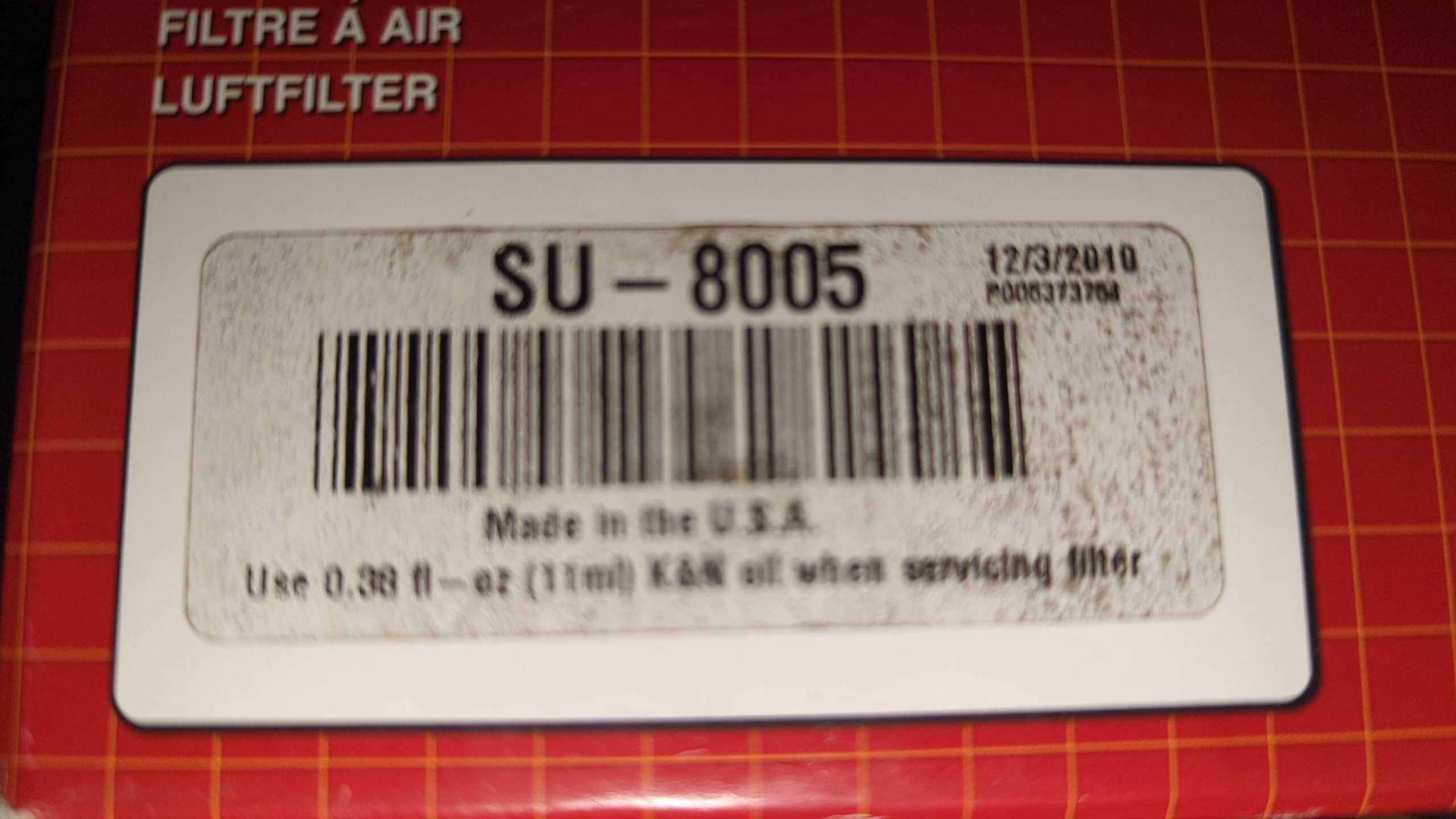 2005 - 2008 Suzuki M50 Boulevard,VZ800 Intruder M800,VZ800 Marauder K&N REPLACEMENT AIR FILTER SU-8005