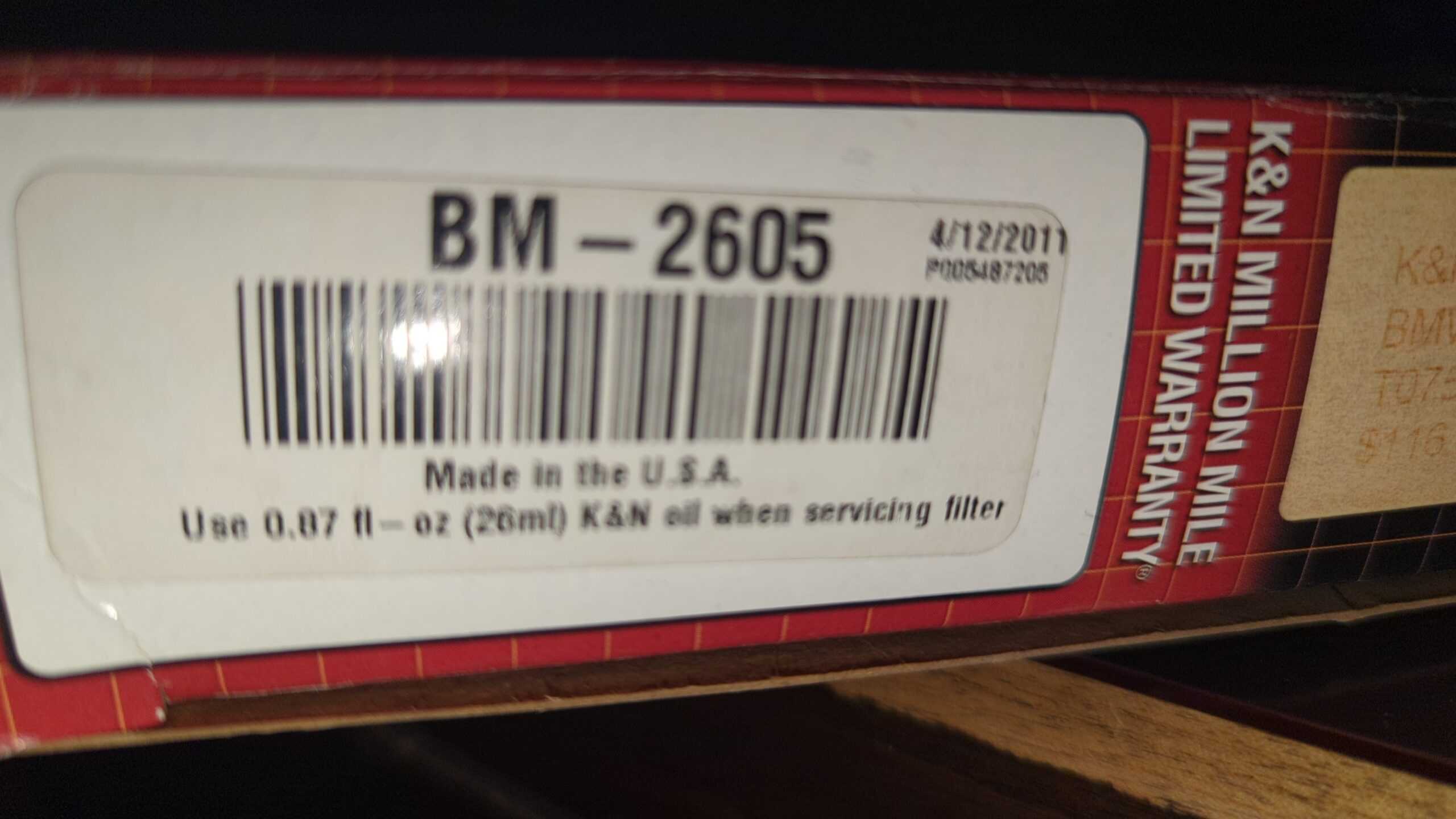 1983 - 1999 BMW K100 1000 ,K75 750,K1100 K&N REPLACEMENT AIR FILTER BM-2605