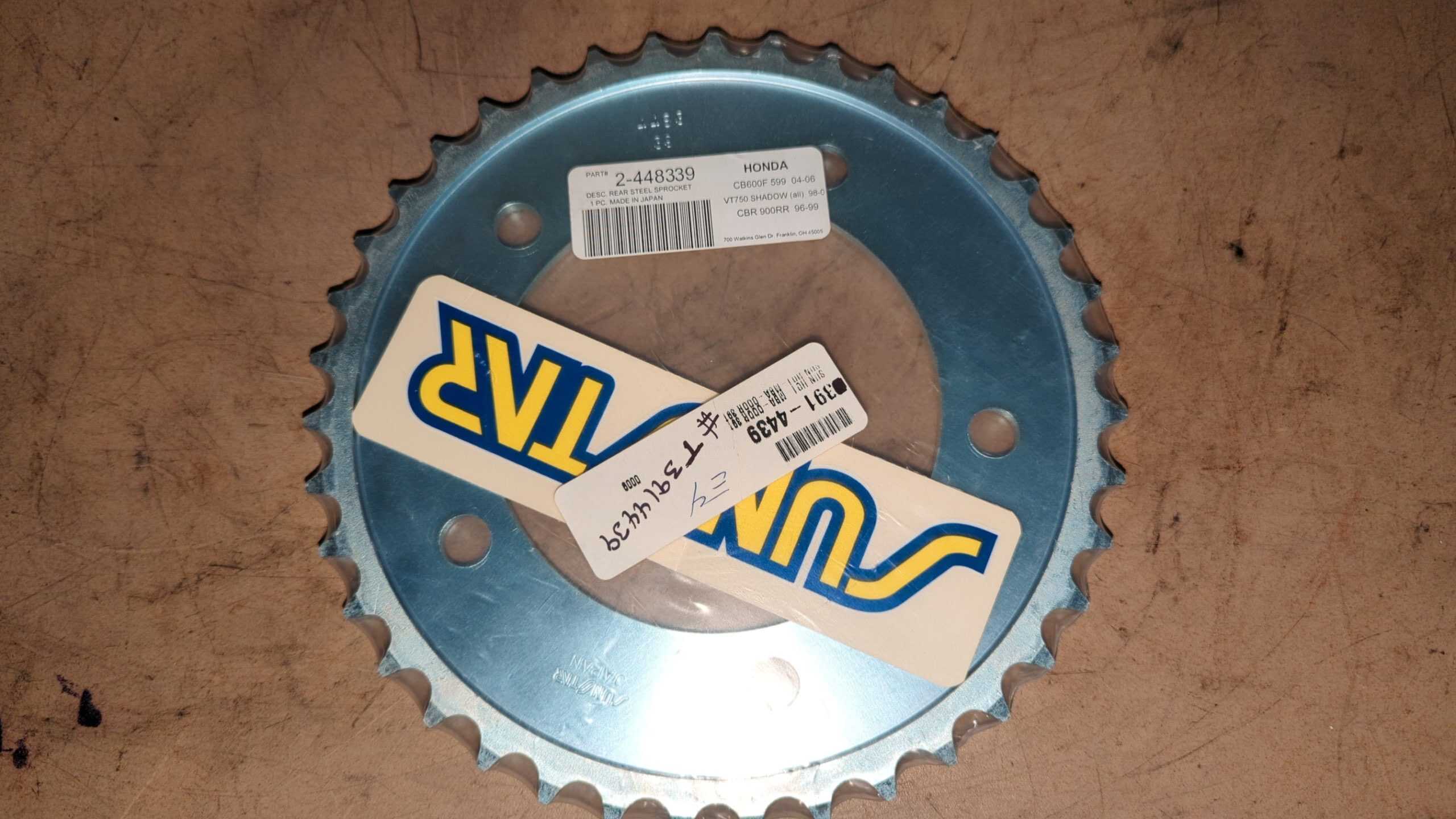 2004 - 2018 Honda CB600,CBR600,CBR650,CBR900RR,VT750 Shadow,Sunstar 525 Steel Rear Sprocket 39T