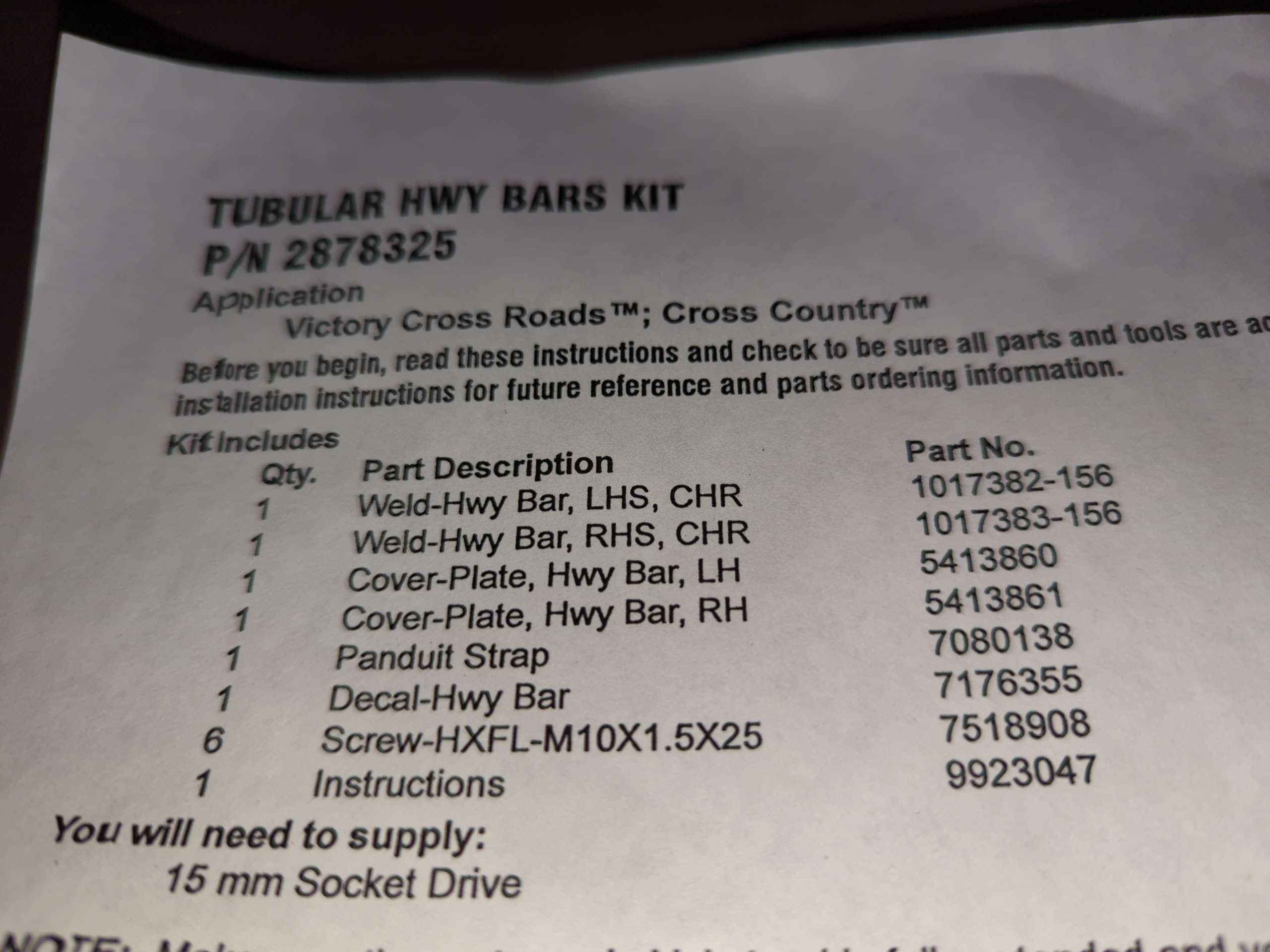 Victory Cross Roads,Cross Country TUBULAR CHROME HIGHWAY BAR - Image 2