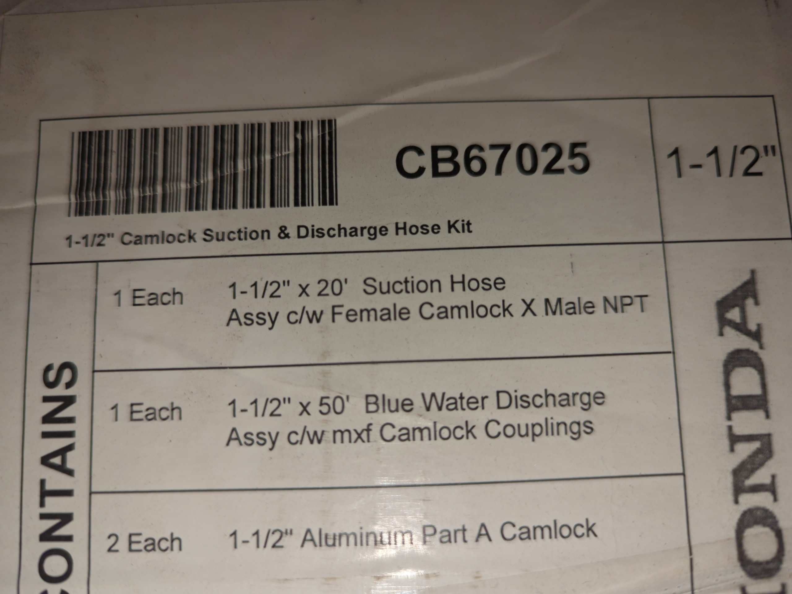 Honda 1-1/2 Camlock Suction & Discharge Hose Kit - Image 2