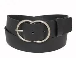 Silver Jeans Co. 35mm Genuine Leather Double O-Ring Belt - Black