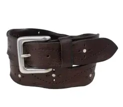 Silver Jeans Co. 35mm Genuine Leather Worn Edge with Stud Details - Dark Brown
