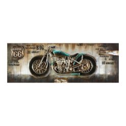 3D Route 66 Motorcycle Oil Painting on Fir Wood