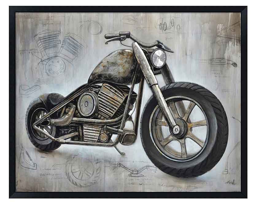 FRAMED 3D VINTAGE MOTORCYCLE OIL PAINTING - WA0959